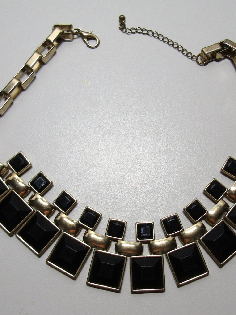 Vintage black square faceted acrylic stones with gold tone fitting 16 inches